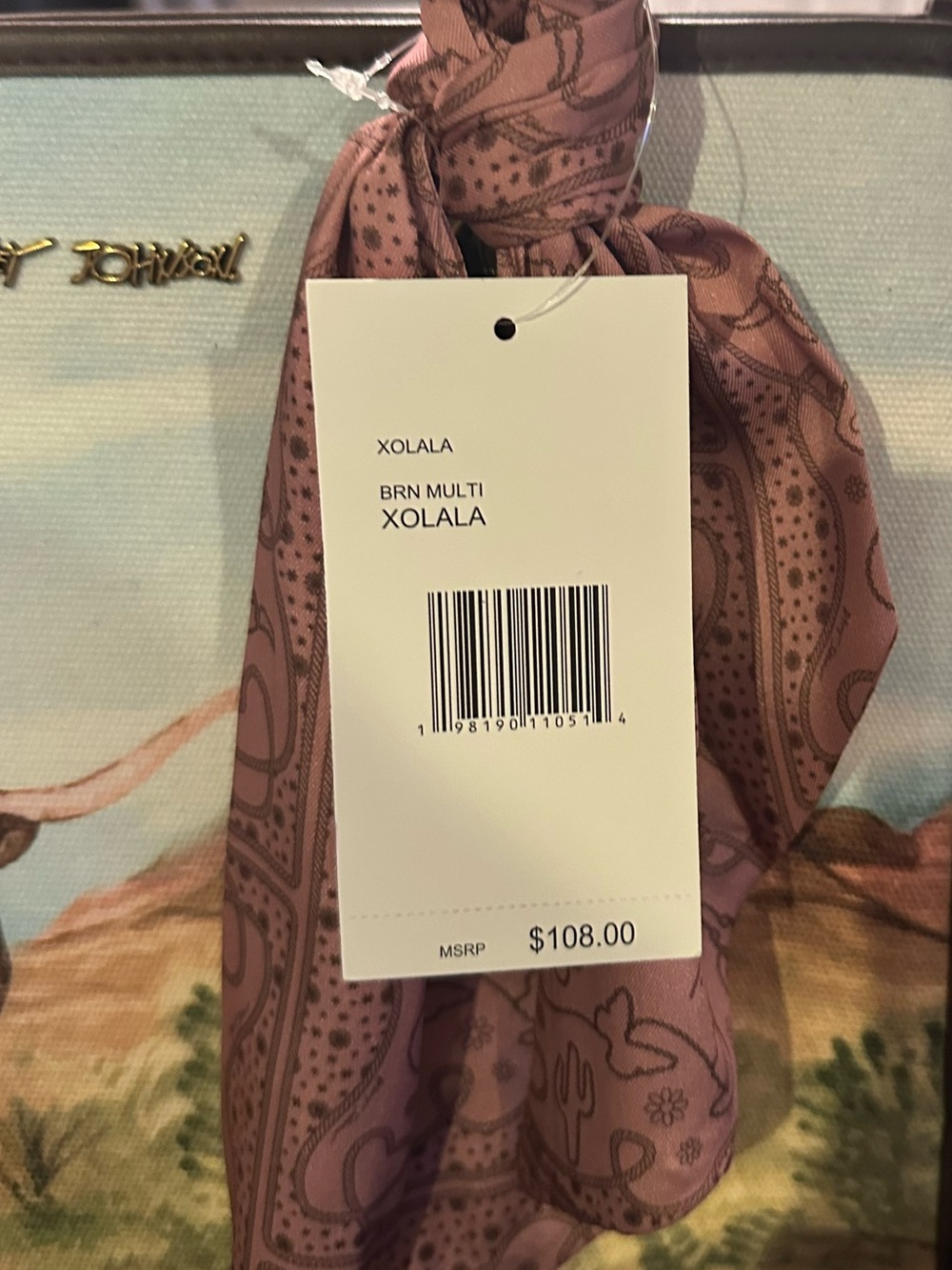 Betsey Johnson Brown and Pink Western Longhorn Print Tote with Scarf - Picture 5 of 6